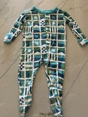 Kickee Pants Blue & Green Nautical Flag Print Baby Onesie Footie Pajamas